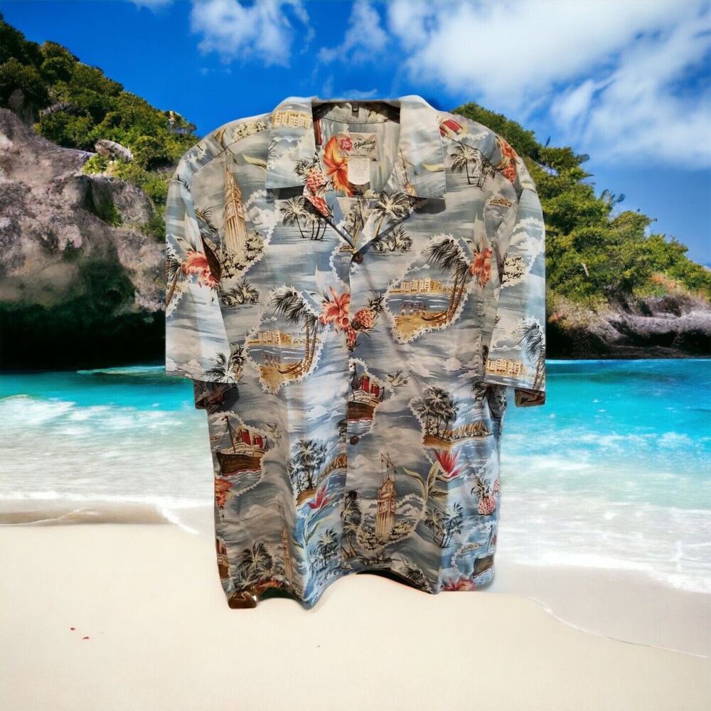 Hilo Hattie‎ Hawaiian Scenery Floral Tropical Aloha Hawaiian Shirt Mens Size XL